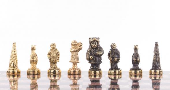 Шахматы бронзовые &amp;quot;Народы севера&amp;quot; доска каменная 40х40 см 119834