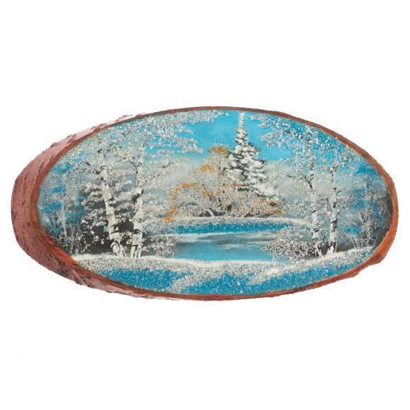 Картина на срезе дерева &amp;quot;Зима&amp;quot; 40-45 см 130298