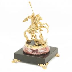 Статуэтка "Георгий Победоносец" фигурка из бронзы на подставке из камня креноид