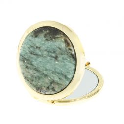 Зеркало карманное круглое из камня парагонит цвет золото