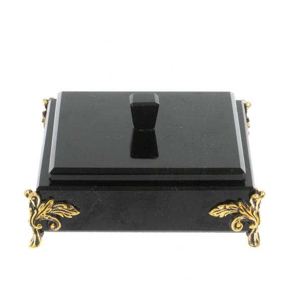 Шкатулка из черного обсидиана на ножках 12х12х5,5 см 128082