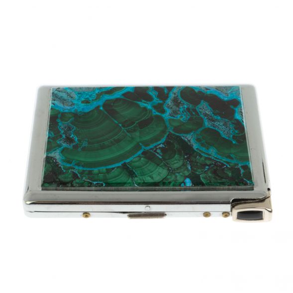Портсигар 10 сигарет с зажигалкой камень малахит с хризоколлой 128700