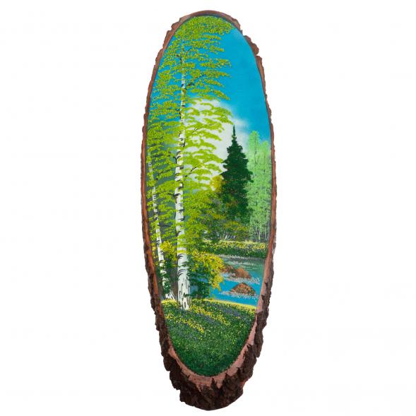 Панно на срезе дерева &amp;quot;Лето&amp;quot; вертикальное 100-105 см каменная крошка 129575