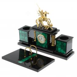 Настольный набор &amp;quot;Георгий Победоносец&amp;quot; камень малахит