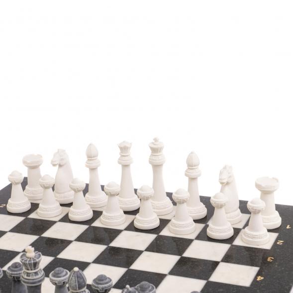 Шахматы &amp;quot;Стаунтон&amp;quot; из мрамолита 44х44 см белый мрамор / змеевик 126448
