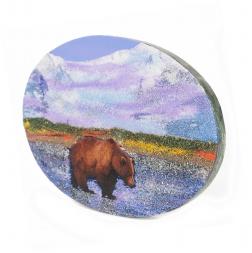 Панно из камня на подставке "Медведь в реке" 19х3,5х13 см