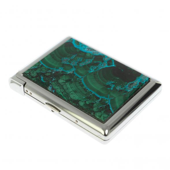 Портсигар 20 сигарет с зажигалкой камень малахит с хризоколлой 128701