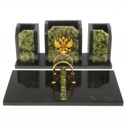 Настольный набор из змеевика &amp;quot;Грани&amp;quot; с гербом РФ