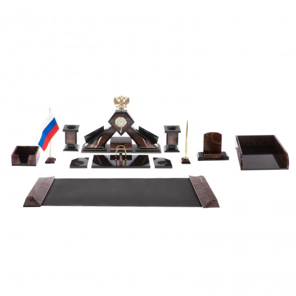 Письменный набор из лемезита &amp;quot;Герб РФ&amp;quot; с лотком для бумаг и ковриком 124504