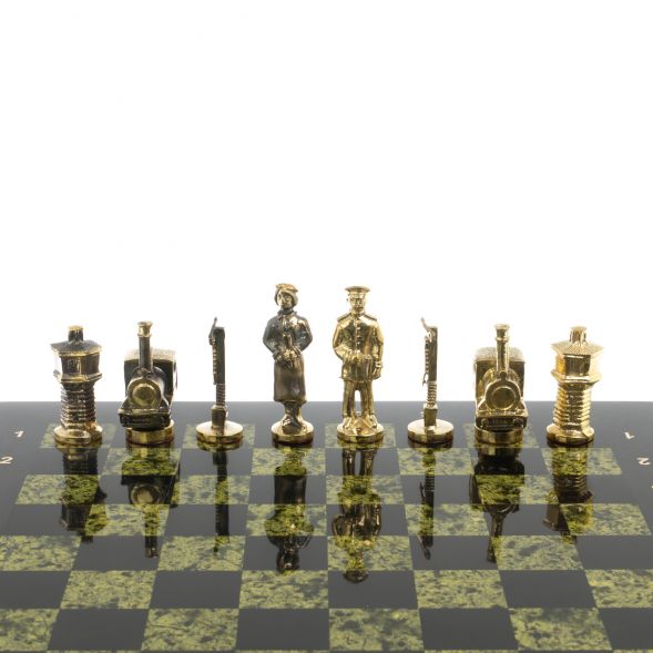 Бронзовые шахматы &amp;quot;Железнодорожники&amp;quot; доска 40х40 см змеевик 128161