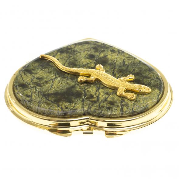 Зеркальце &amp;quot;Сердце&amp;quot; из змеевика с прямой ящерицей цвет золото 124194