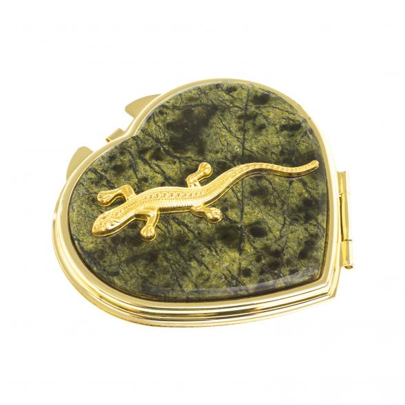 Зеркальце &amp;quot;Сердце&amp;quot; из змеевика с прямой ящерицей цвет золото 124194
