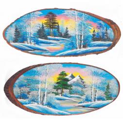 Панно на срезе дерева &amp;quot;Зима&amp;quot; горизонтальное 90-95 см каменная крошка