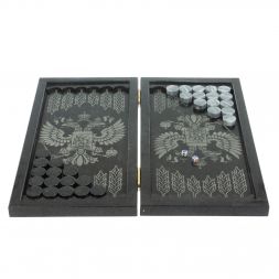 Каменные нарды с гравировкой " Герб РФ" из габбро-диабаза