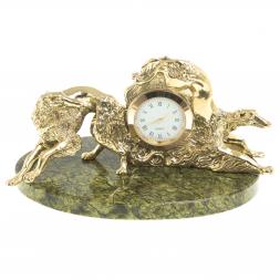 Часы из бронзы &amp;quot;Русские борзые собаки&amp;quot; на подставке из змеевика