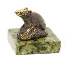 Статуэтка "Крыса на полене" бронза змеевик