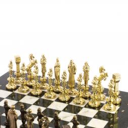 Шахматы "Ренессанс" доска 36х36 см мрамор, змеевик фигуры цвет бронза-золото