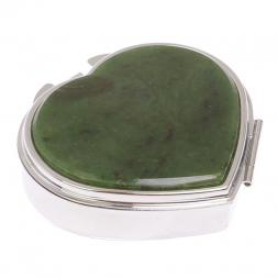 Таблетница &amp;quot;Сердце&amp;quot; на 3 отделения камень нефрит цвет серебро