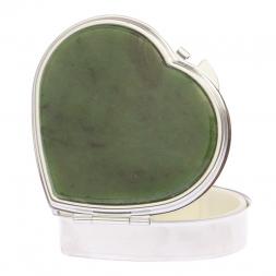 Таблетница &amp;quot;Сердце&amp;quot; на 3 отделения камень нефрит цвет серебро