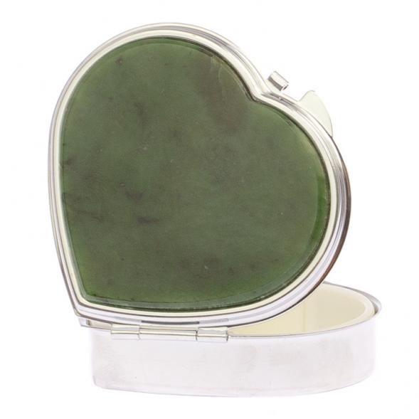 Таблетница &amp;quot;Сердце&amp;quot; на 3 отделения камень нефрит цвет серебро 125625