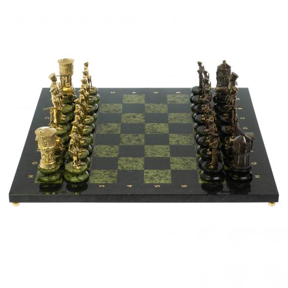 Шахматы подарочные &amp;quot;Железнодорожники&amp;quot; из бронзы и змеевика 48х48 см 116656