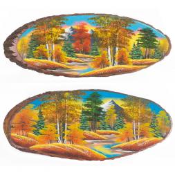 Панно на срезе дерева &amp;quot;Осень&amp;quot; горизонтальное 90-95 см каменная крошка