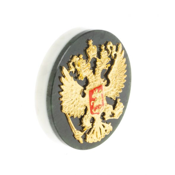 Настольная подставка из нефрита и мрамора &amp;quot;Герб РФ&amp;quot; 8,5х2,5х8,5 см 127384
