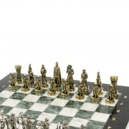 Шахматы подарочные "Рыцари" доска 36х36 мрамор змеевик