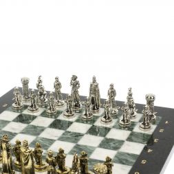 Шахматы подарочные "Рыцари" доска 36х36 мрамор змеевик