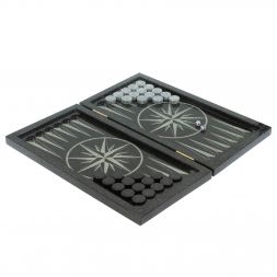 Нарды каменные "Волк и медведь. Роза ветров" из габбро-диабаза