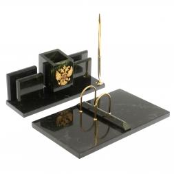 Письменный настольный набор &amp;quot;Менеджер&amp;quot; из змеевика с гербом РФ
