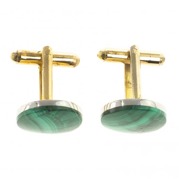 Запонки камень малахит круглые цвет золото 123830
