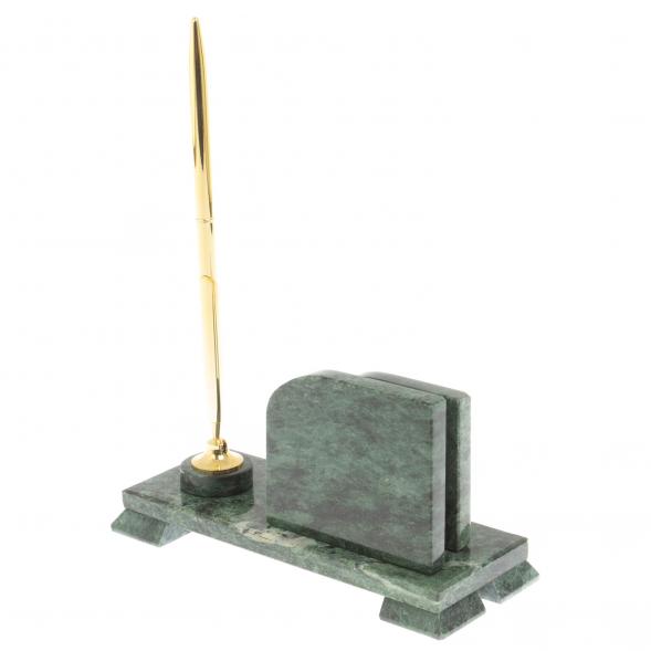 Настольная визитница &amp;quot;Мини 1&amp;quot; с подставкой под ручку из змеевика 125938