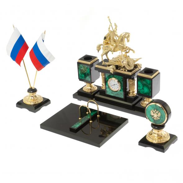 Настольный набор из малахита &amp;quot;Георгий Победоносец&amp;quot; 127142