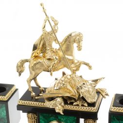 Настольный набор из малахита &amp;quot;Георгий Победоносец&amp;quot;