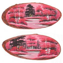 Панно на срезе дерева &amp;quot;Розовый закат&amp;quot; горизонтальное 75-80 см каменная крошка