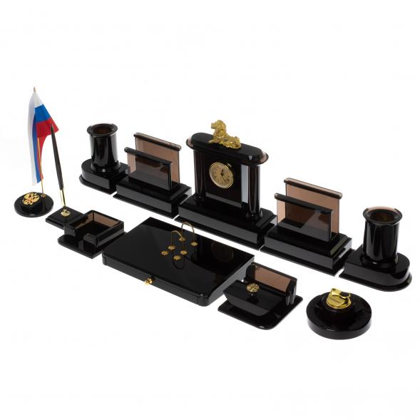 Настольный набор &amp;quot;Лев&amp;quot; из черного обсидиана 128703