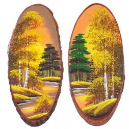 Панно на срезе дерева &amp;quot;Осень янтарная&amp;quot; вертикальное 80-85 см каменная крошка