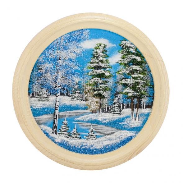 Панно каменное на тарелке из дерева &amp;quot;Зимний пейзаж&amp;quot; 40 см 111127
