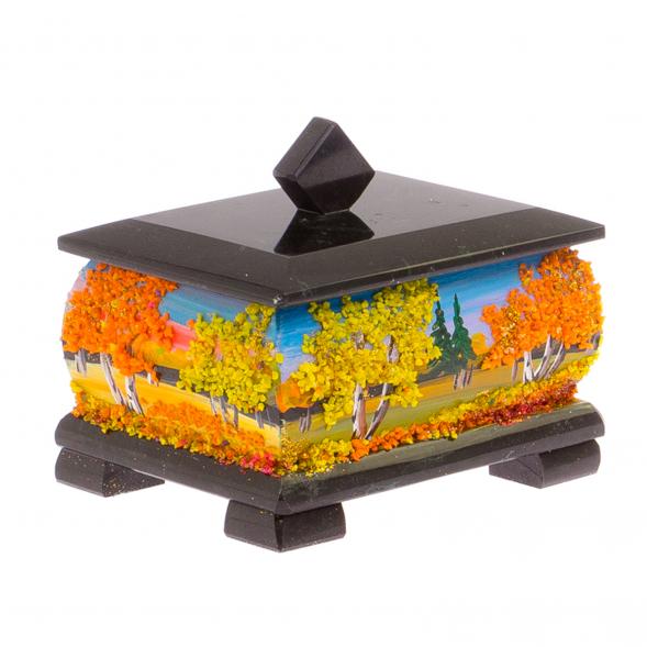 Шкатулка из черного змеевика &amp;quot;Осенний пейзаж&amp;quot; 12х10х9,5 см 125308