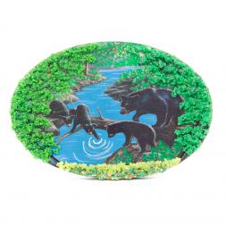 Панно из камня на подставке "Медведи у ручья" 19х3,5х13 см
