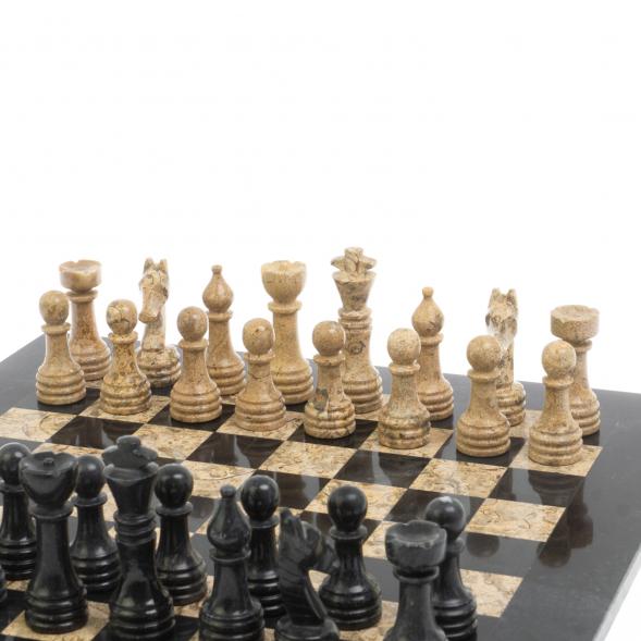 Шахматы &amp;quot;Игрок&amp;quot; доска 38х38 см из черного мрамора и ракушечника 127065