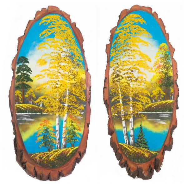 Панно на срезе дерева &amp;quot;Осень&amp;quot; вертикальное 85-90 см каменная крошка 111083