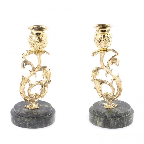 Бронзовый подсвечник на подставке из змеевика пара 121337