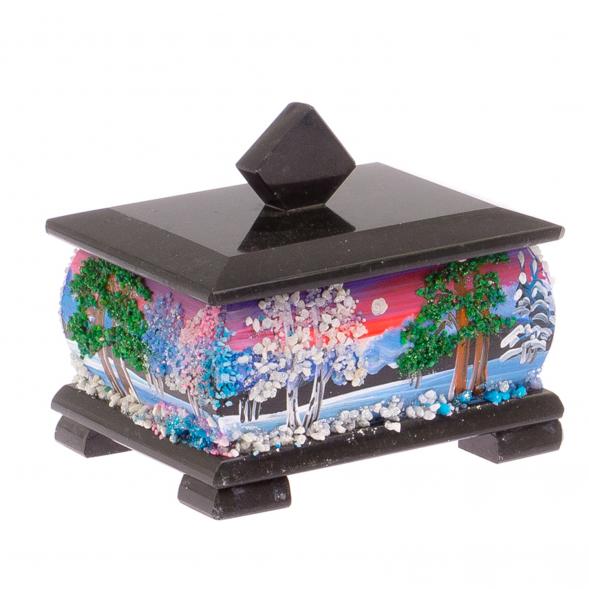 Шкатулка из черного змеевика &amp;quot;Зимний пейзаж&amp;quot; 12х10х9,5 см 125309