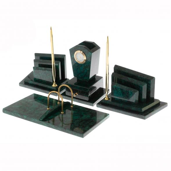 Офисный канцелярский набор &amp;quot;Бюрократ&amp;quot; из темно-зеленого змеевика 119292