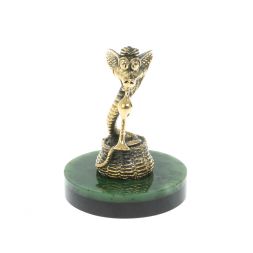 Статуэтка "Змея с дудочкой" бронза на подставке из нефрита