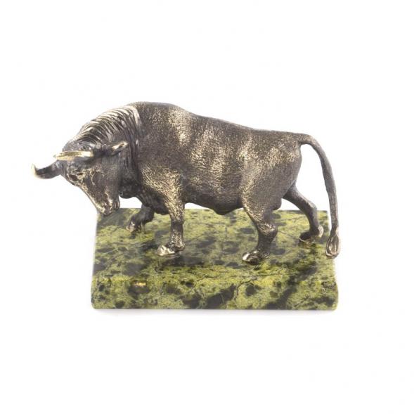 Бронзовая фигурка &amp;quot;Бык&amp;quot; на подставке из камня змеевик 121338