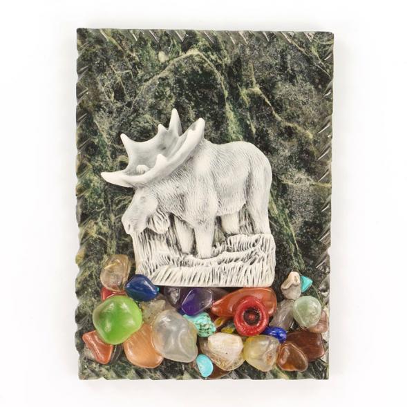 Магнит &amp;quot;Лось на траве&amp;quot; змеевик мрамолит 119484