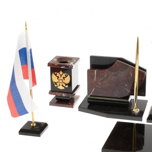 Настольный набор с гербом и флагом России камень креноид змеевик 129651